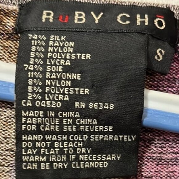 Gorgeous Ruby Cho Beaded Purple Silk Abstract Print Long Sleeve Top - Picture 9 of 9